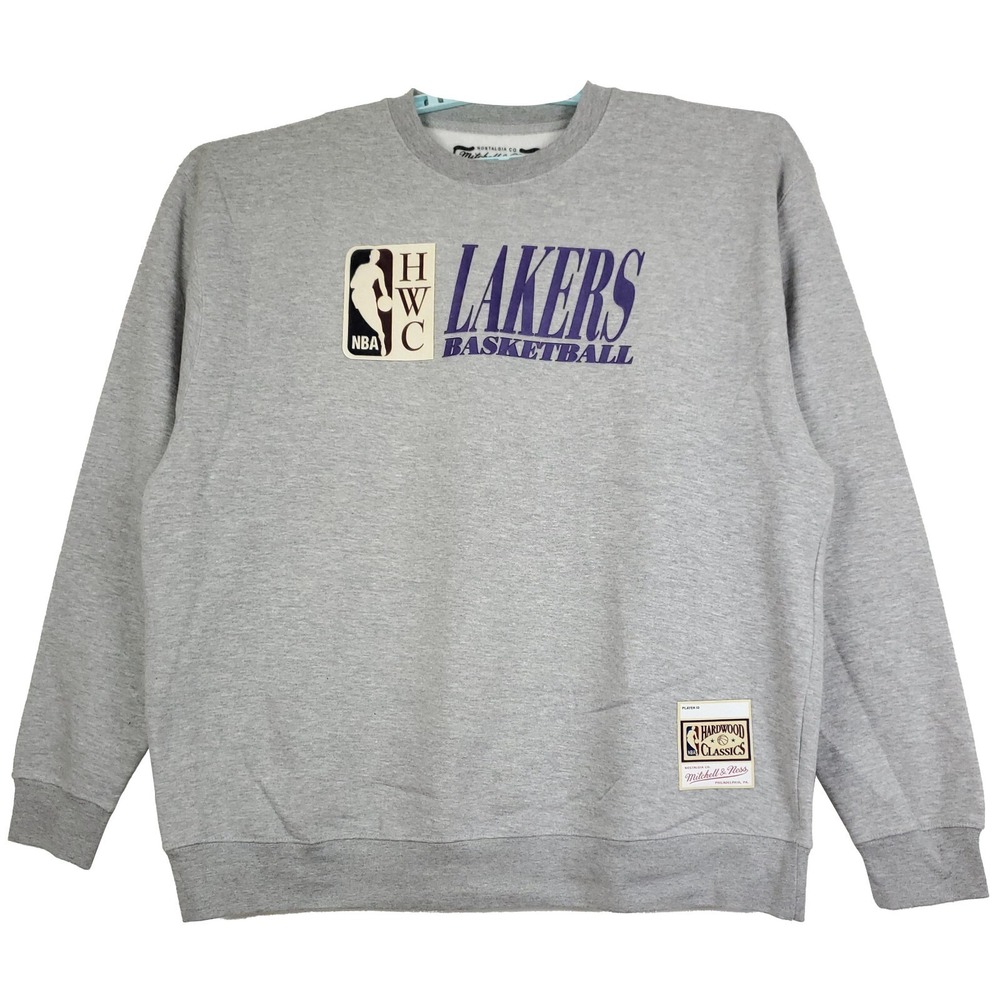 LA Lakers Mitchell & Ness NBA 3XL XXXL Crew Fleece Sweatshirt Heather Gray New
